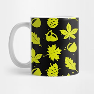 Yellow Graphic Nature Pattern on Black Background Mug